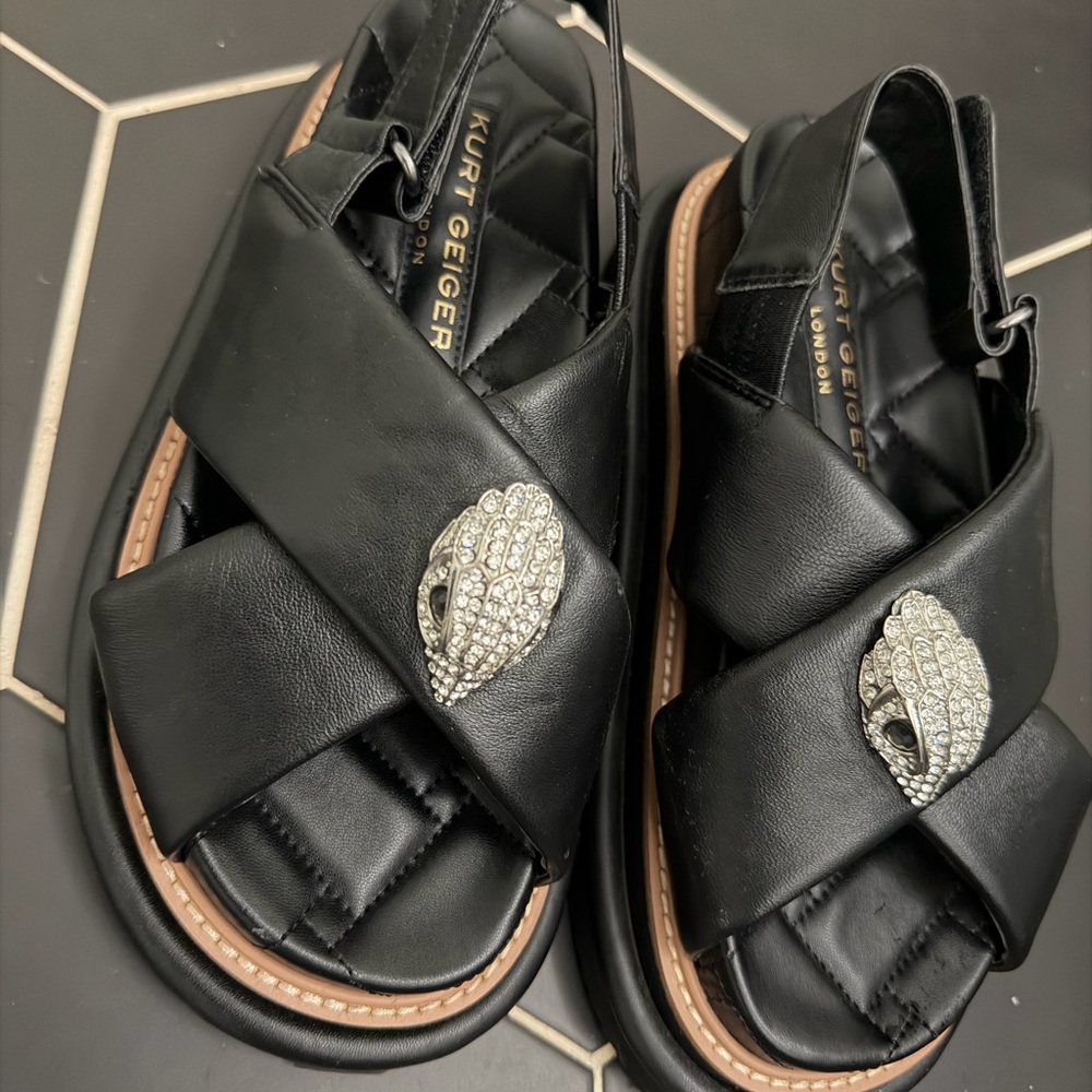 Kurt Geiger Black Sandals with Silver Embellishment